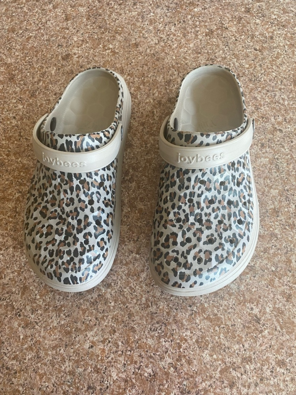 Kids Beige Clog Shoes with Leopard Trim